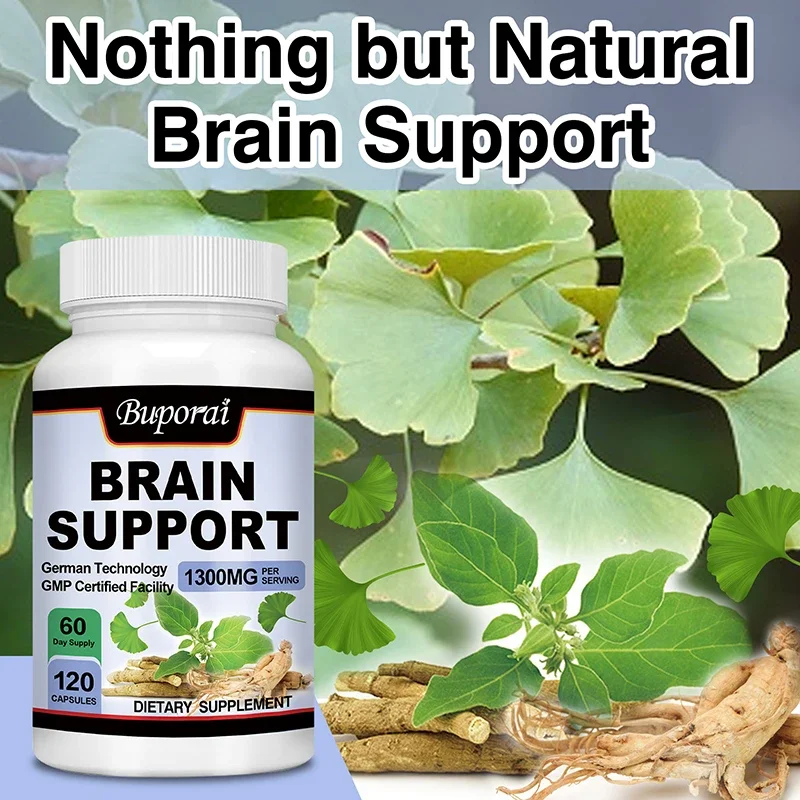 Brain Support Supplement - Ashwagandha, Panax Ginseng and Ginkgo Biloba - Brain Health, Improving Memory and Concentration