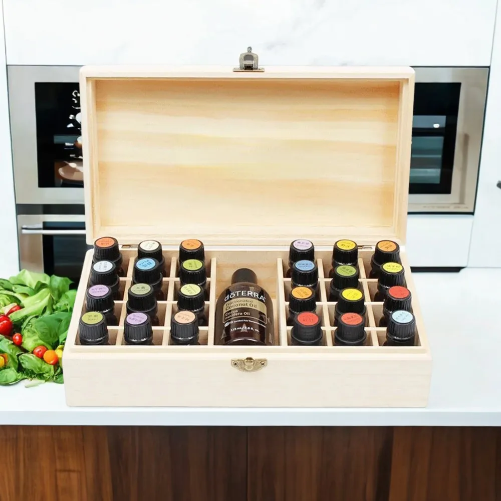 Wooden Essential Oil Display Box with 25 Compartments - Perfect for Storing 15ML Bottles - Premium Quality 24+1 Compartment Esse