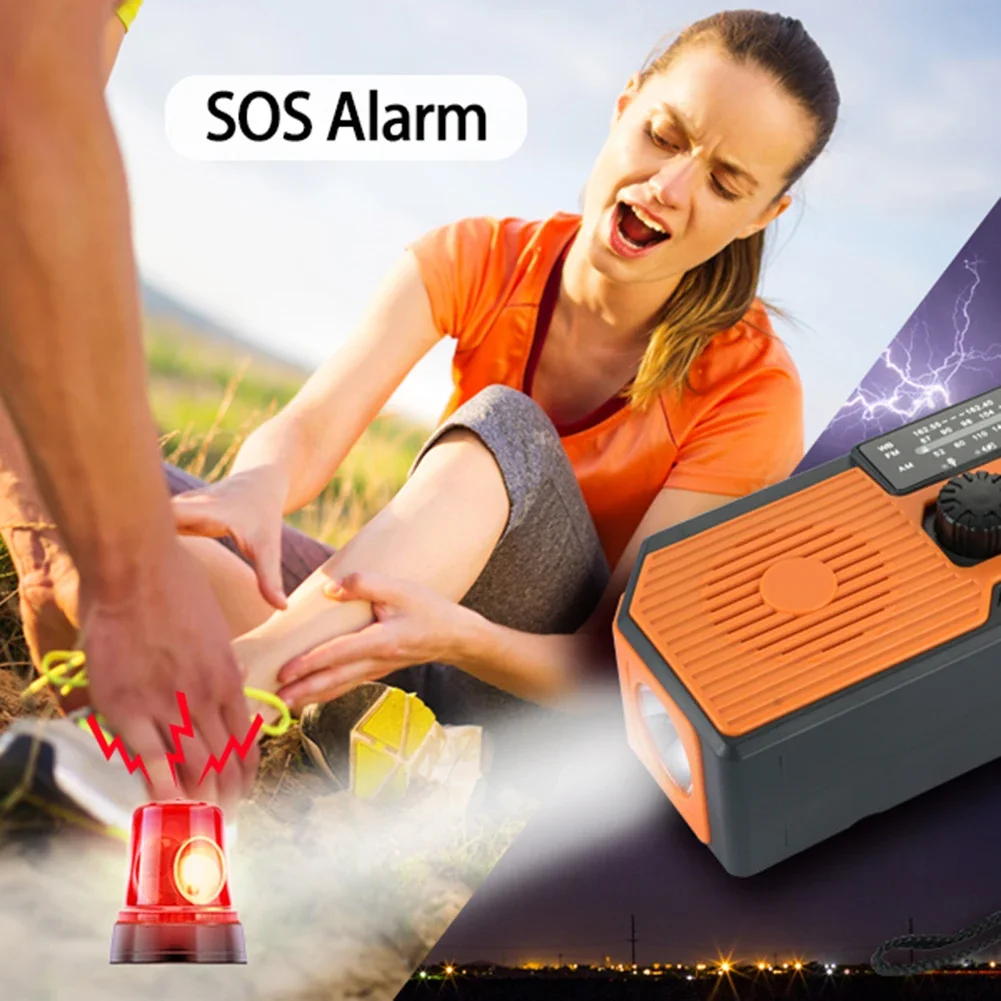 Solar Power Hand Crank Radio AM/FM/WB NOAA Weather Multifunctional Radio LED Flashlight Power Bank for Outdoor Camping Hiking