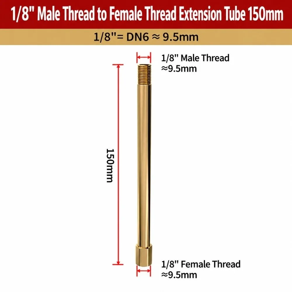BSPT Thread Brass Extension Nipple 50mm-200mm Hex Head Design Threaded Fitting Connector 1/8