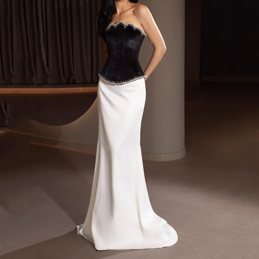 

Women's Mermaid Evening Dresses Floor-length Strapless Sleeveless Prom Gown Fashion Crystal Simple Draped Customized Gowns