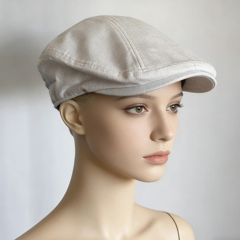 

Solid Color Linen Flat Cap Breathable Summer Sun Hat Lightweight Hunting Beret Outdoor Golf Driving Cap