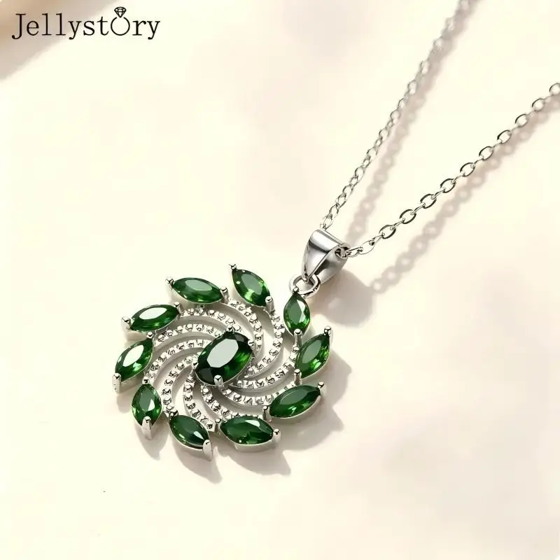Jellystory 925 Sterling Silver Emerald Necklace For Women Simple Green Red Pendant Wedding Anniversary Fine Jewelry 2022 Trend