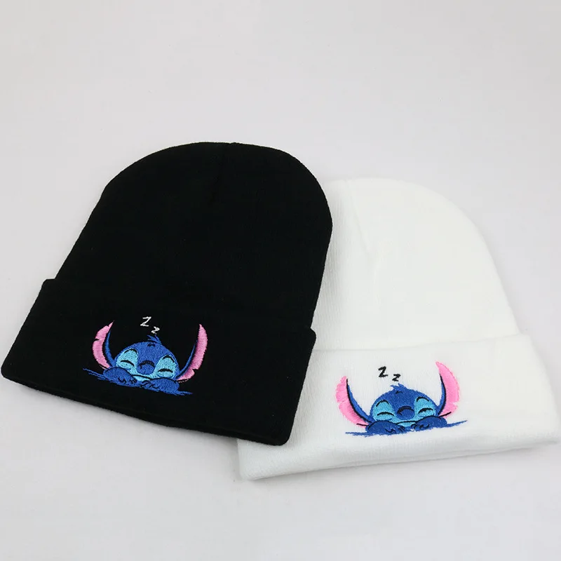 Disney Stitch Stickerei Herren und Damen Gestrickte warme Mützen Elastische Mütze Beanie Paare Herbst Winter Warme Strickwollmütze