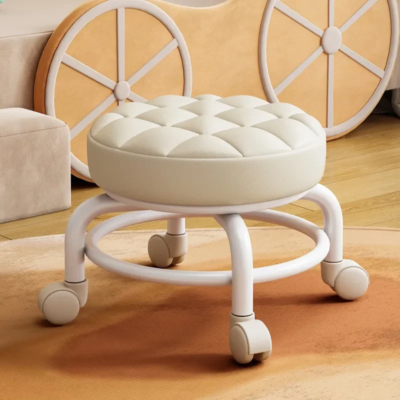 Universal Wheel Small Stool Low Bench Removable Backrest Round Chair Household Sofa Seat Shoe Changing Portable Rolling
