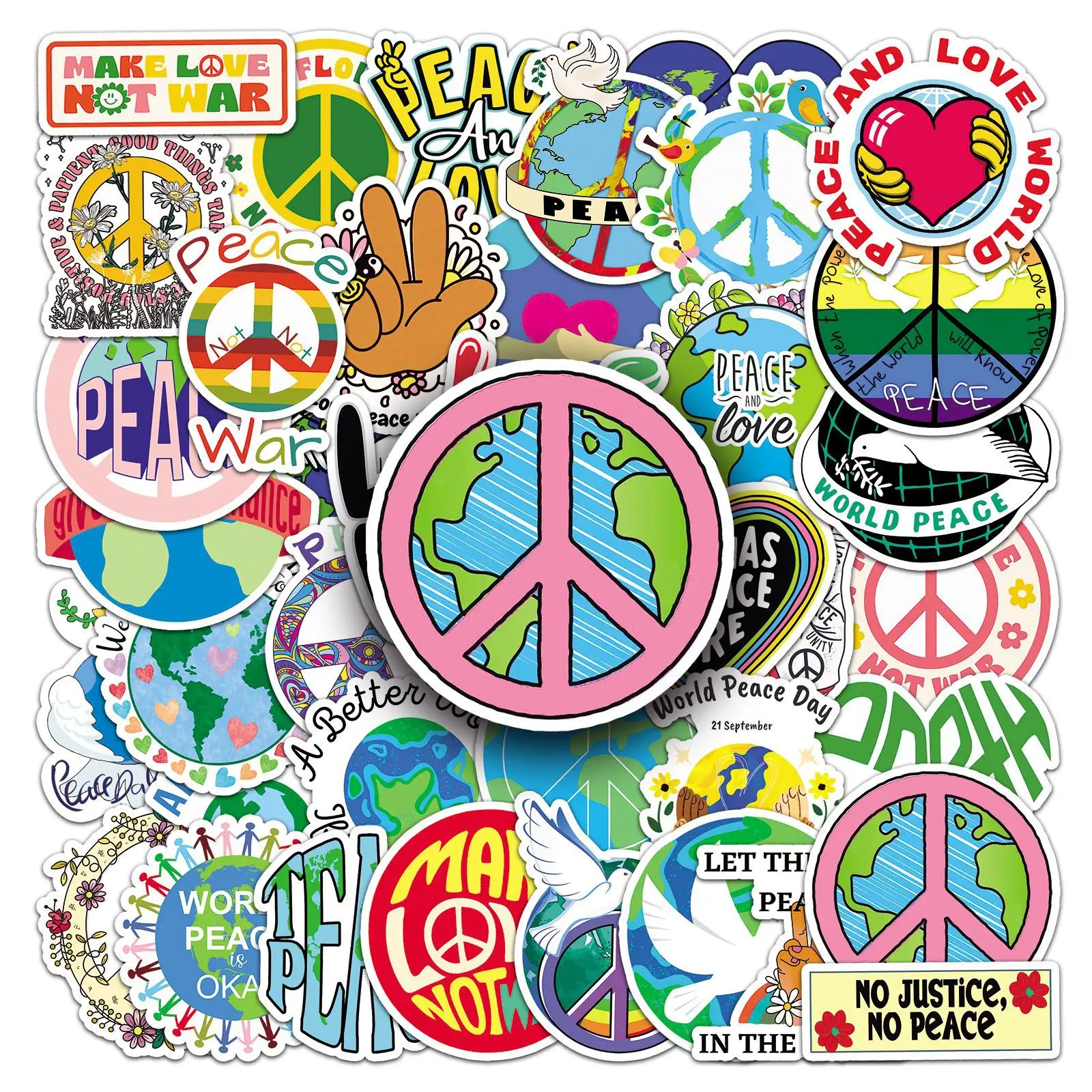 

10/50PCS World Peace Doodle Cartoon Text Sticker Decorative Guitar Suitcase Mobile Case Water Cup Waterproof Sticker Kids Toy