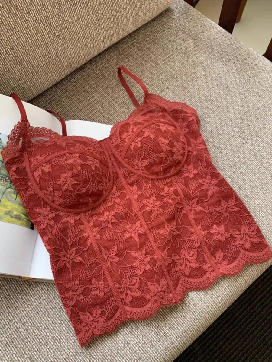Warm Fleece Lined Lace Bralette Tank Top Women's Integrated Strapless Bra Thermal Underwear Short Style Commute Wear