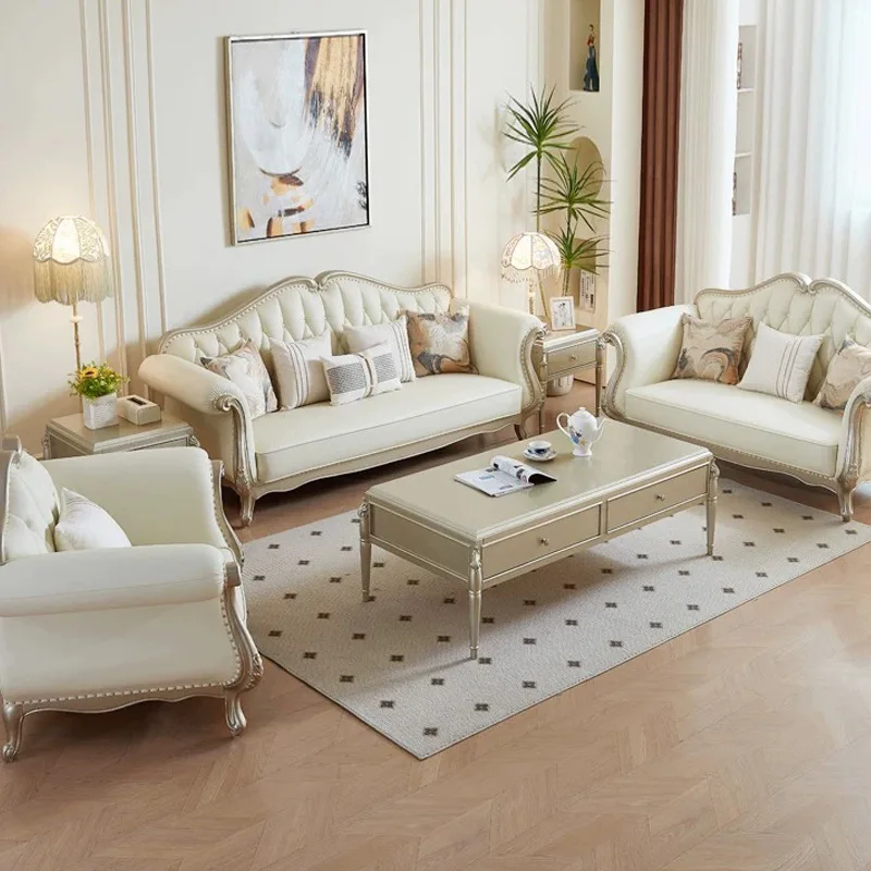 

HYS sofa leather combination villa living room solid wood high-end first-layer cowhide simple European home