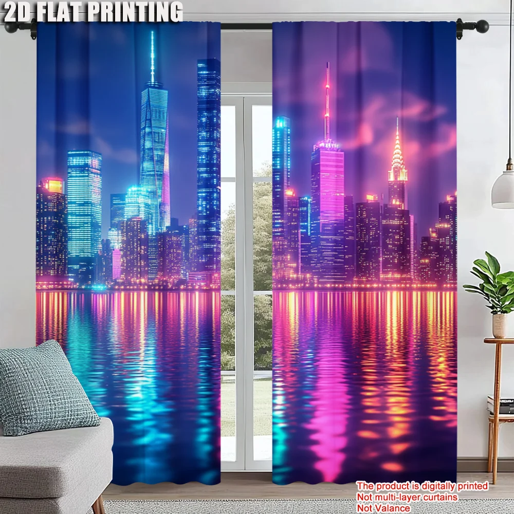

2Pcs Abstract Printed Window Curtain For Bedroom Office Kitchen Living Room And Study With Rod Hole Window Treatment