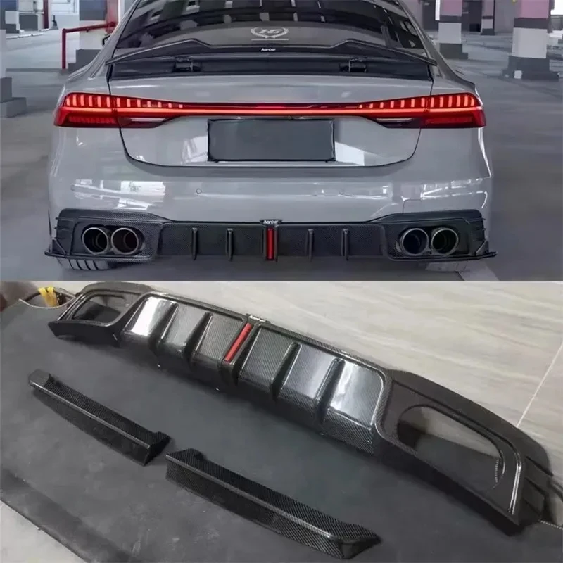 

Real Carbon Fiber Rear Bumper Lip Diffuser Exhaust Port Spoiler Body Kit A7 S7 C8 2019-2023