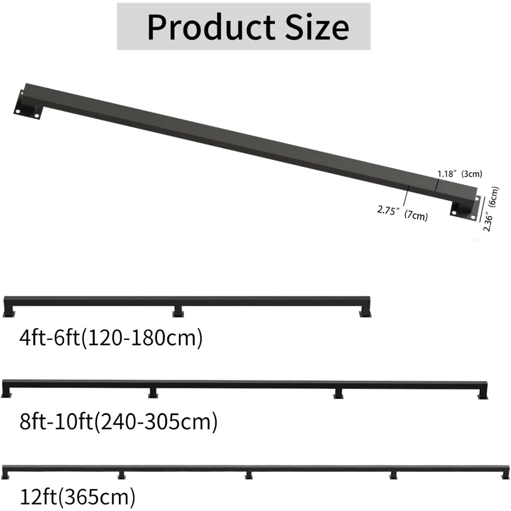 درابزين سلالم داخلية بطول 8 أقدام، درابزين حديدية سوداء للدرج، درابزين سلم مثبت على الحائط على الطراز الصناعي، تحميل 500 رطل Ca #3