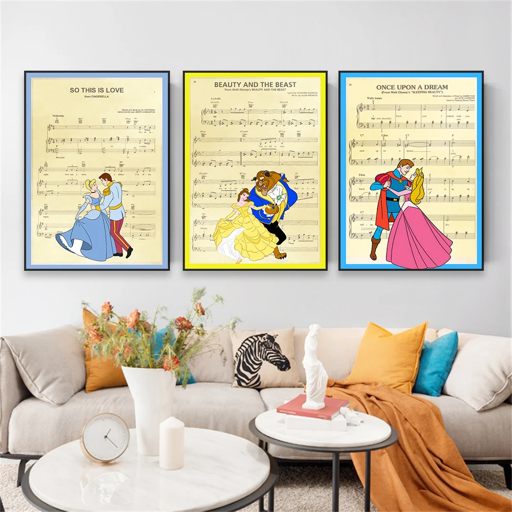 Sleeping Beauty Movie Poster Vintage Disney Classic Princess Cinderella Poster Cartoon Kids Bedroom Nursery Canvas Painting