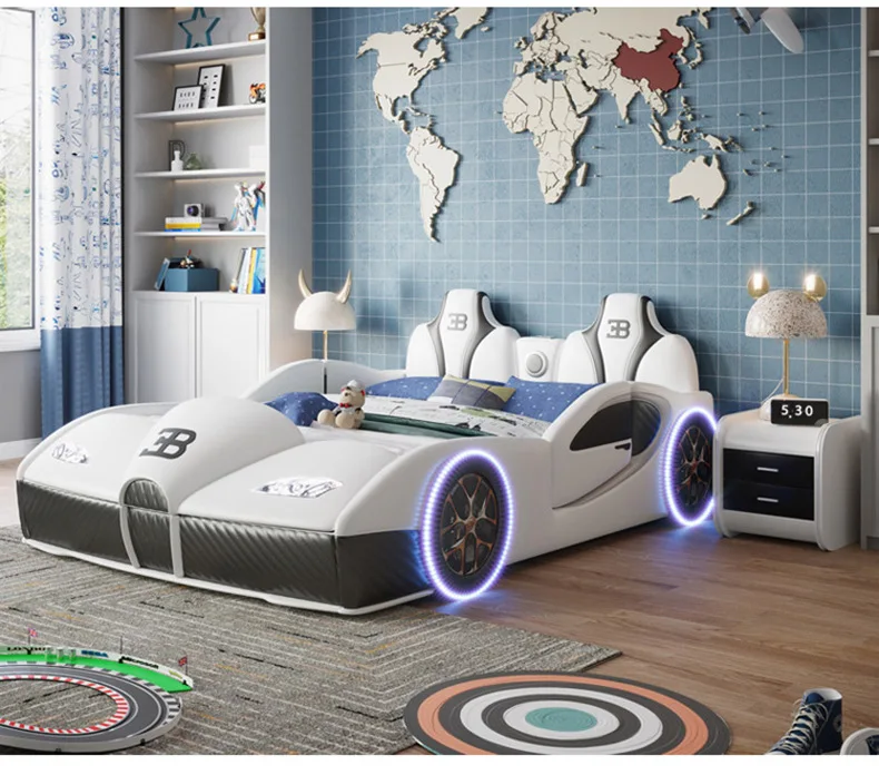Children's bed boy car bed with guardrail 1.5 meters cartoon solid wood multi-functional double girl baby single bed