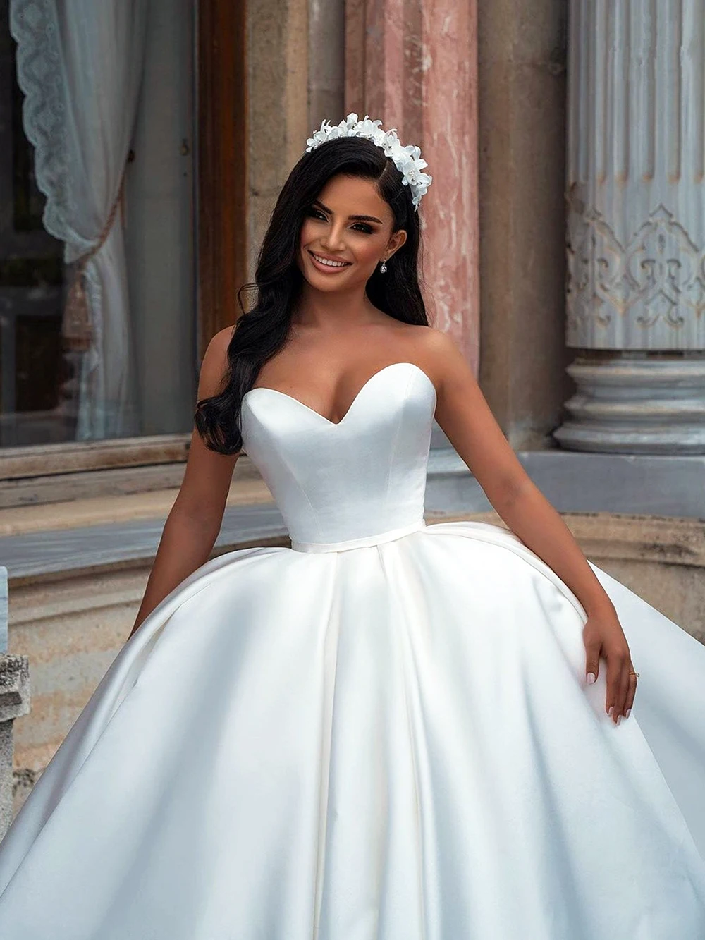 Vestidos de casamento simples simples e simples vestidos de noiva querida vestidos de noiva feitos sob encomenda longo trem inchado mangas vestido de novia