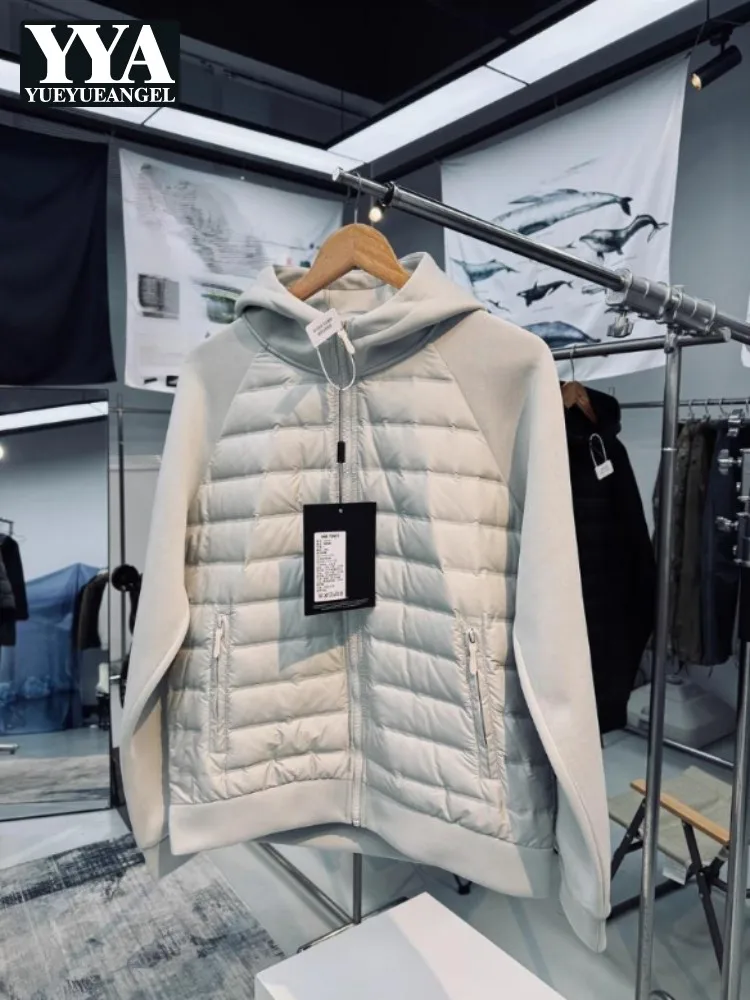 

Men Warm Spliced Hooded Down Jacket Long Sleeve Zippers Puffer Jackets Windproof Outdoor Camping Coat Autumn Outerwear Hot Sale