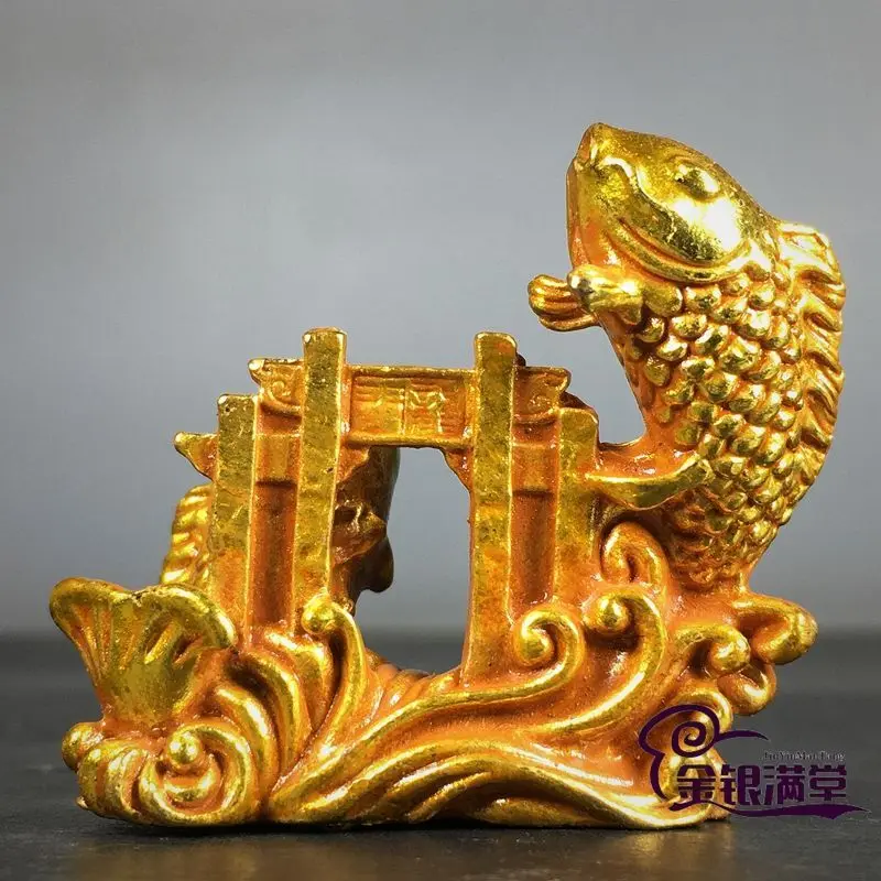 Gilt Good luck carp leaping over dragon gate double fish Ornament Decoration Tea Pet Figurines Desk Decor Accessories