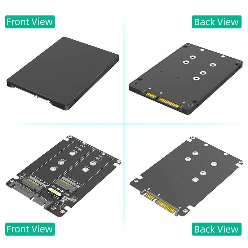 Externe dubbele M.2 B-sleutel/B+M-sleutel naar 2,5-inch SATA3.0-adapter met plastic behuizing voor 2230 2242 2260 2280 NGFF M2 SATA-protocol SSD