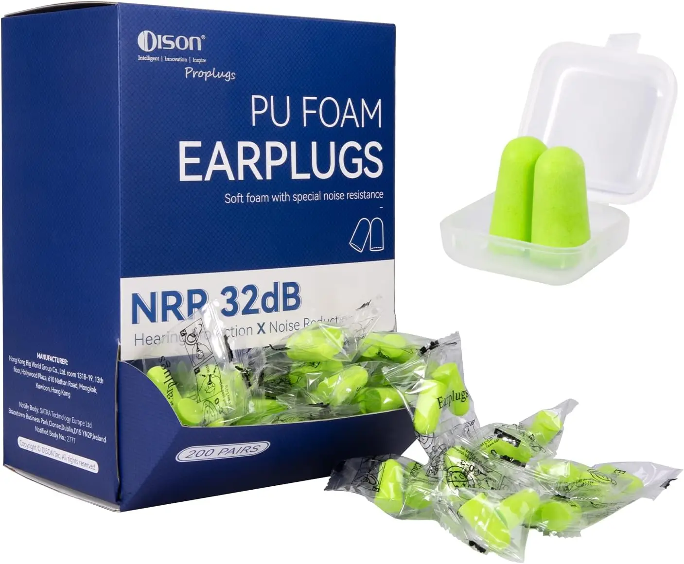 

200 Pairs Foam Earplugs 32dB Noise Reduction for Shooting Range Work Travel Concert Green