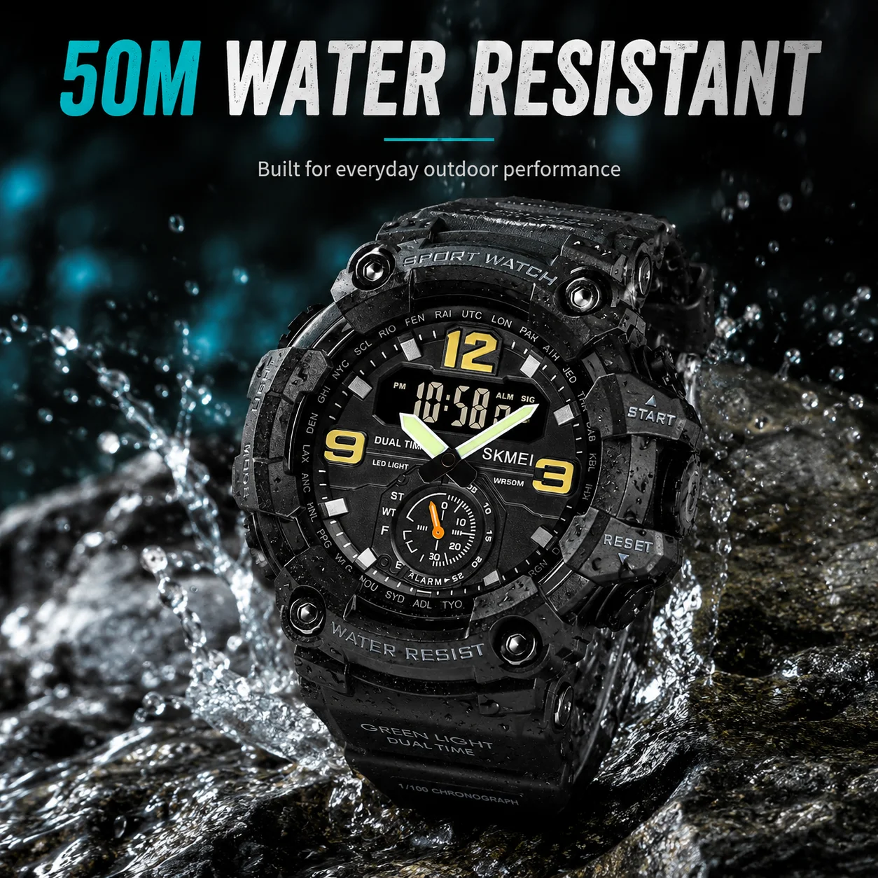 SKMEI Men Creative 3Time Countdown Digital Sports Wristwatches Waterproof Electronics Watches Alarm Countdown Watch Reloj Hombre