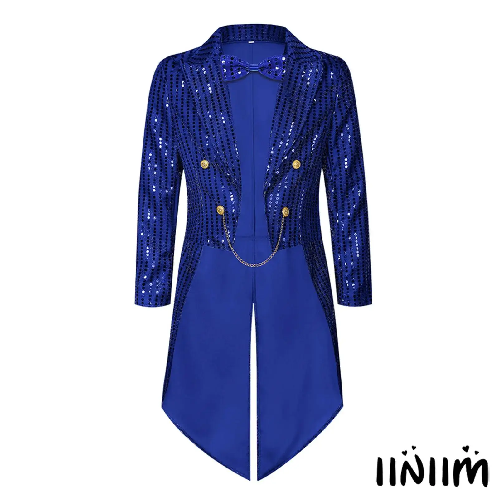 

Mens Vintage Medieval Swallowtail with Bowtie Allover Sequin Open Front Long Sleeve Tailcoat Jacket Outerwear for Party Proms