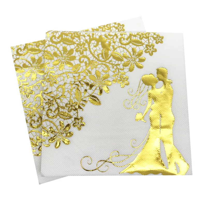 

10/20Pcs Wedding Bronzing Bride Groom Paper Napkins Engagement Bachelorette Party Bridal Shower Decor Wedding Table Supplies