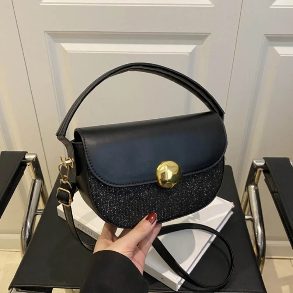 

Trendy Korean Style Sequin Crossbody Bag Luxury Pu Saddle Bag Large Capacity Adjustable Strap Women Shoulder Bag Women