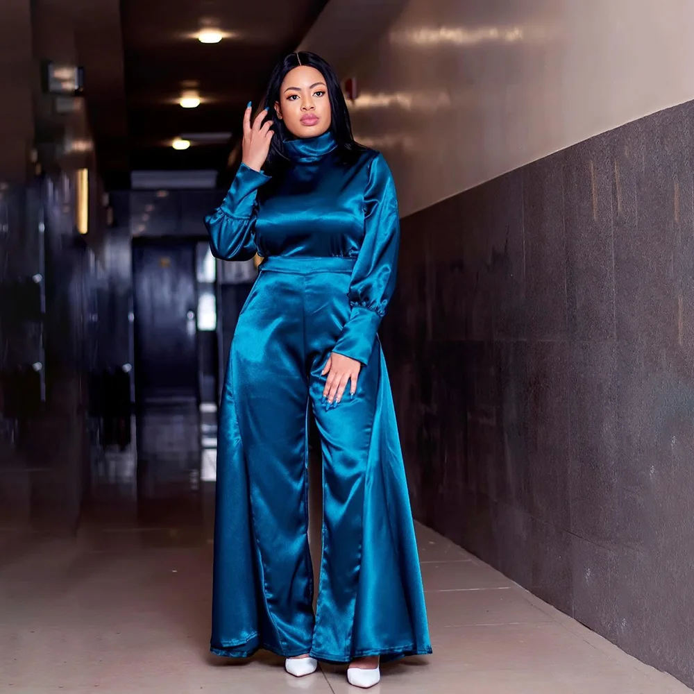 Tute donna africana pantaloni a zampa di elefante in tessuto di raso tinta unita Plus Size tute elasticizzate eleganti