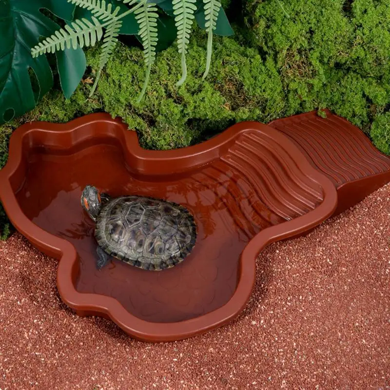 Schildkröten-Lebensmittelschale aus Kunststoff für Schildkröten und Wassernapf, Schildkröten-Lebensmittelzubehör mit rutschfester Rampe, Schildkröten-Reptilien-Badebecken