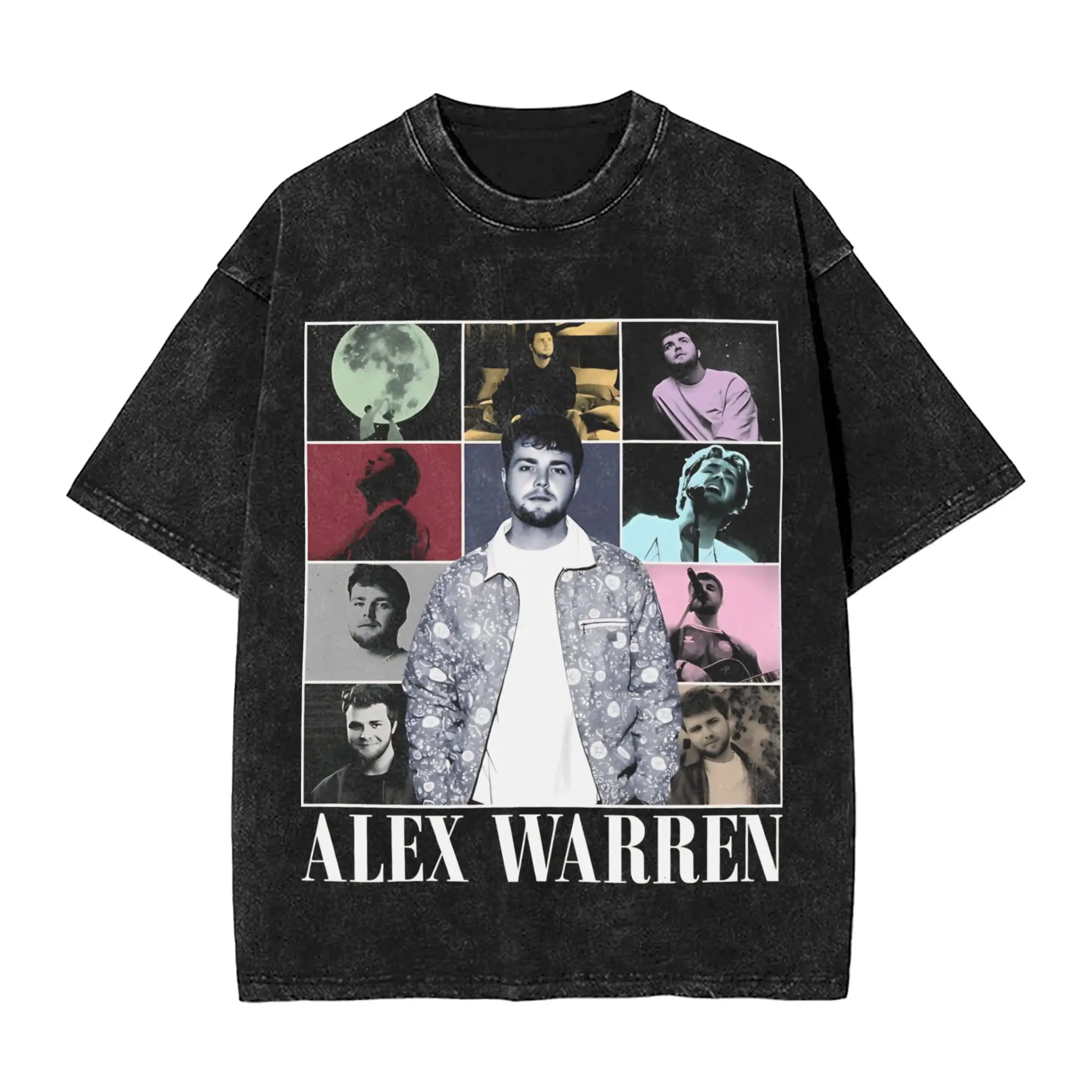 

Alex Warren Multi Portrait Tour Collage T Shirt Hip Hop Washed Short Sleeve Harajuku T-Shirts Vintage for Men Women Streetwear