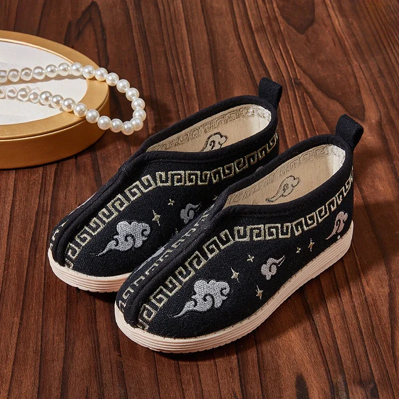 Boys Hanfu Performance Shoes Handmade Embroidery Children\'s Flats Slip-on Fashion Chinese Ancient Style Kids Causal Cloth Shoes