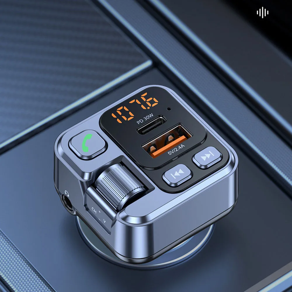 Car Bluetooth 5.0 FM Transmitter with Dual USB Charger Fast Charging MP3 Player for Hands-Free Call And Music Streaming