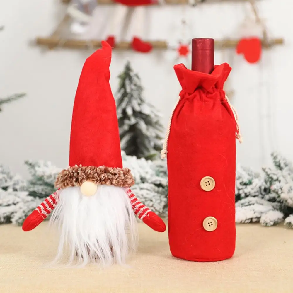 Christmas Wine Bottle Cover Cute Gnome Faceless Doll Champagne Bottle Cover Christmas Party Dinner Table Decor Champagne Bag