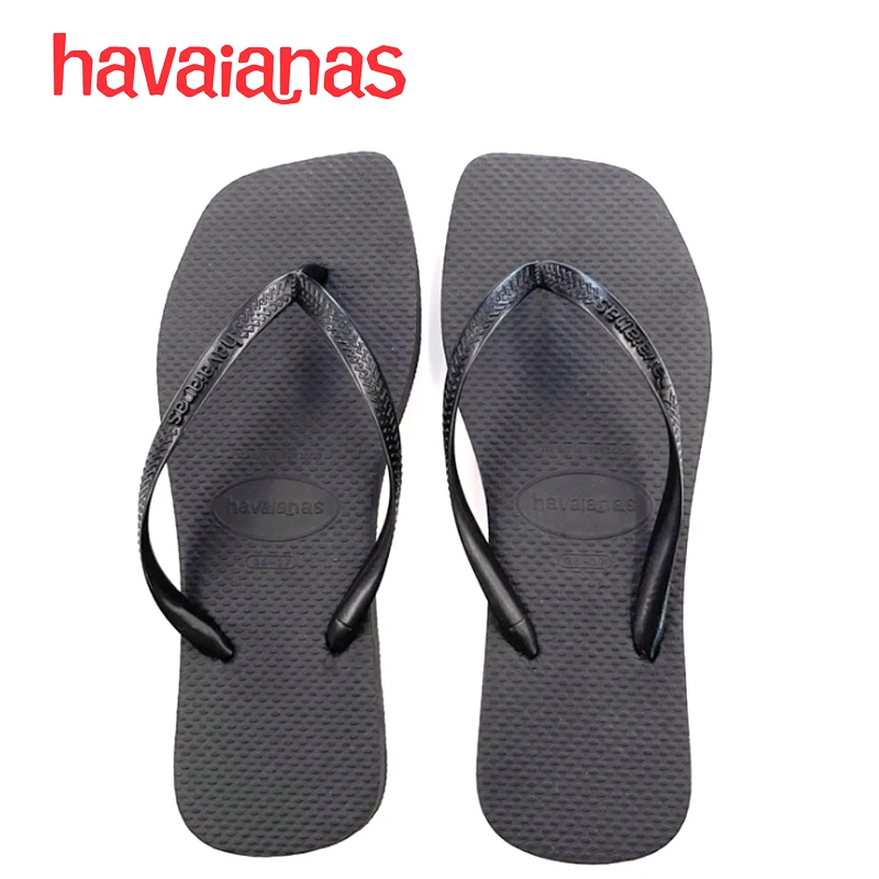 Havaianas-شبشب مضاد للانزلاق للنساء ، كعب مربع ، أحذية شاطئ بلون واحد