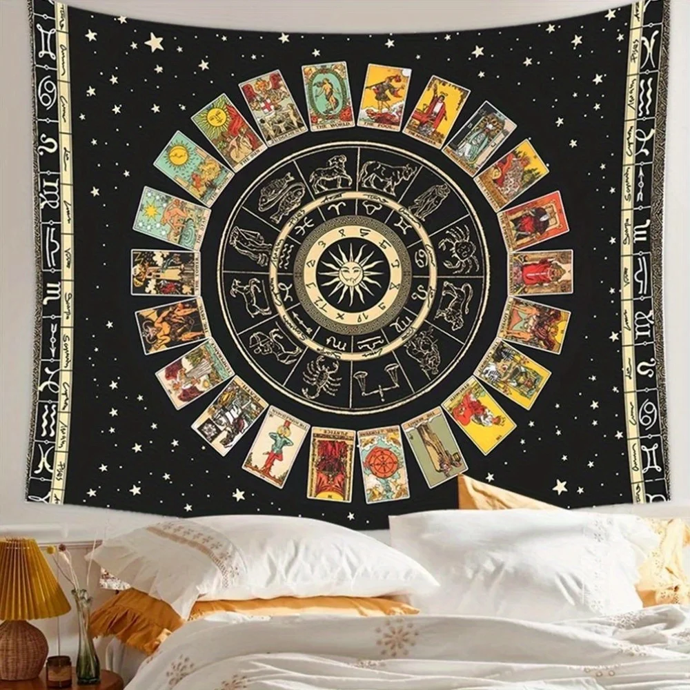 Zodiac Wheel and Major Arcana Wall Hanging, Fashion Graphic Pattern, Polyester, with No Electricity Required, for Home Decor