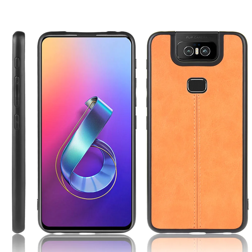 For Asus Zenfone 6Z ZS630KL Case Asus 6z Route Calfskin PU Leather Hard Phone Cover For Asus Zenfone 6 ZS630KL 2019 Back Case