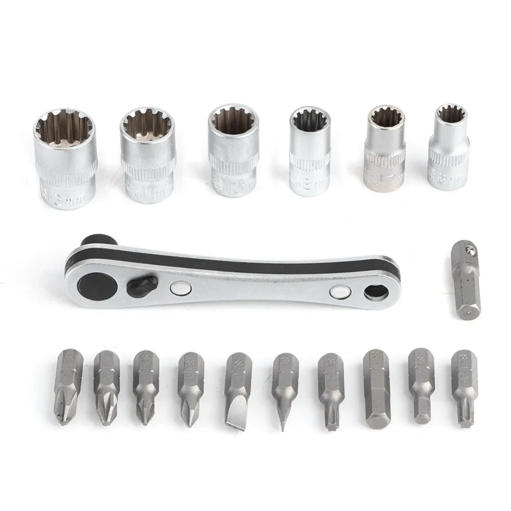18PCS 1/4in Size Ratchet Wrench Set Multifunctional Universal Screwdriver Bit Set Storage Box Included Driver Bits Set