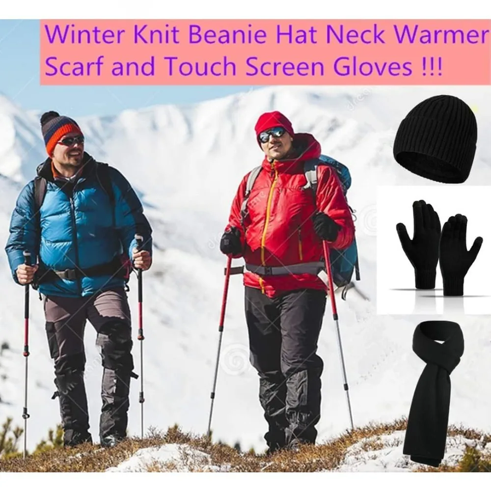 رجل الشتاء قبعة وشاح قفاز مجموعة للرجال 3 قطعة لمس مكافحة زلة قفازات متماسكة بسط قبعات صغيرة ومجموعة الأوشحة الطويلة #2
