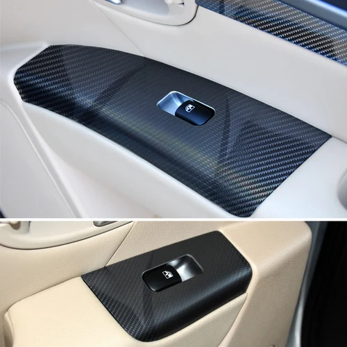 Imagen 2 del producto Estilo de coche calcomanía de carbono negro botón de elevación de ventana de coche cubierta de Panel de interruptor pegatina embellecedora 4 unids/set para Hyundai Santa Fe 2006-2012