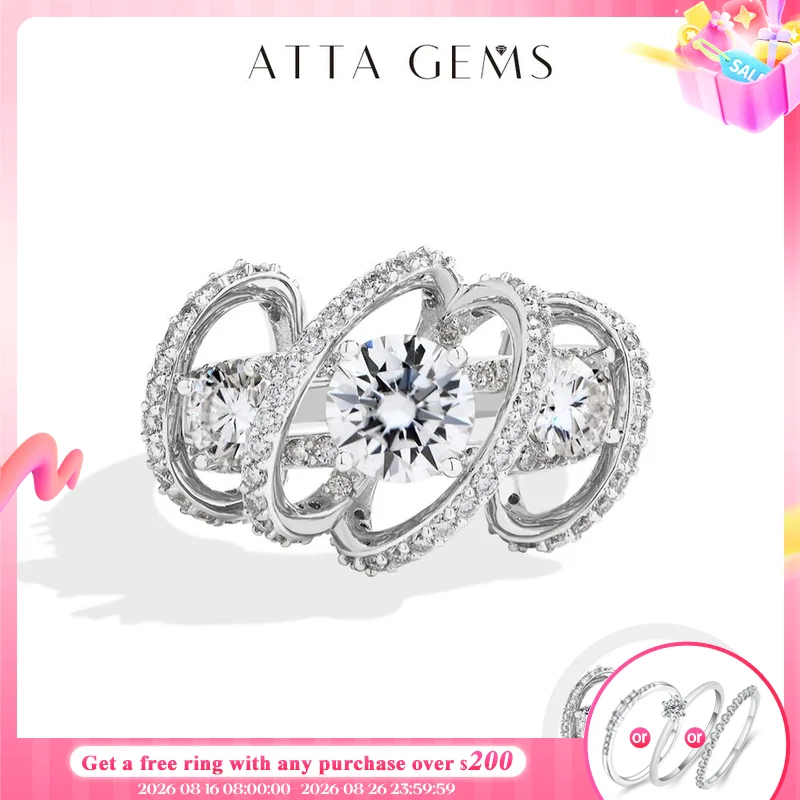 ATTAGEMS Drei-Stein-Cluster-Moissanit-Ring für Damen, 1 CT Rundschliff, 100 % 925er Sterlingsilber, Twist-Band, edler Verlobungsschmuck