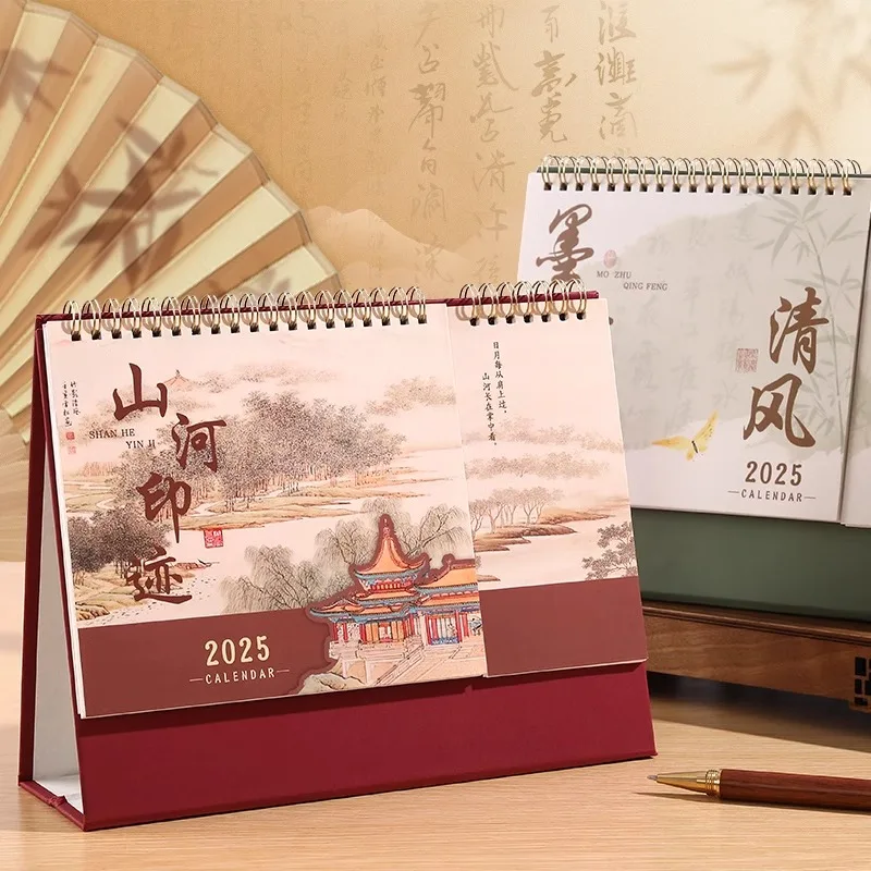 

2025 Chinese Desk Calendar Monthly Flip Standing Calendar Spring Festival Schedules Planner Academic Calendar for Home Office