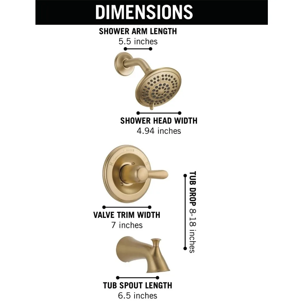 Faucet Single-Handle Tub and Shower Trim Kit, Shower Faucet with 5-Spray Touch-Clean Shower Head