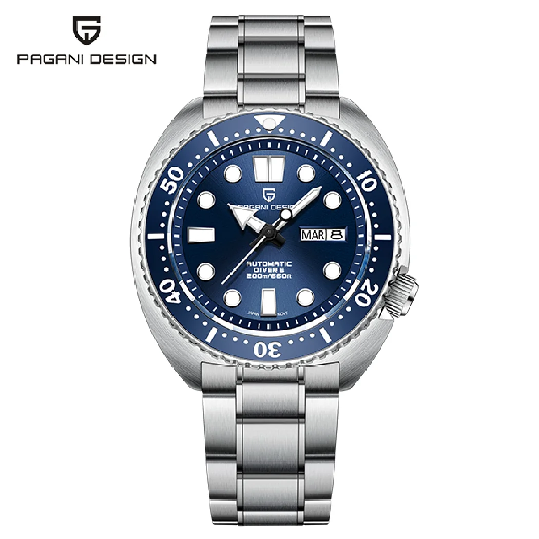 باجاني تصميم التلقائي للرجال ساعات الفولاذ المقاوم للصدأ الميكانيكية ساعة اليد العلامة التجارية الأعلى الياقوت الزجاج غواص ساعة اليد للرجال
