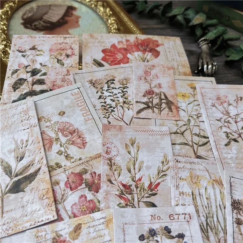 15 Pcs Tim Holtz Style Suture Flower Vintage Stickers Junk Journal Ephemera Retro Plant DIY Diary Album Scrapbooking Material