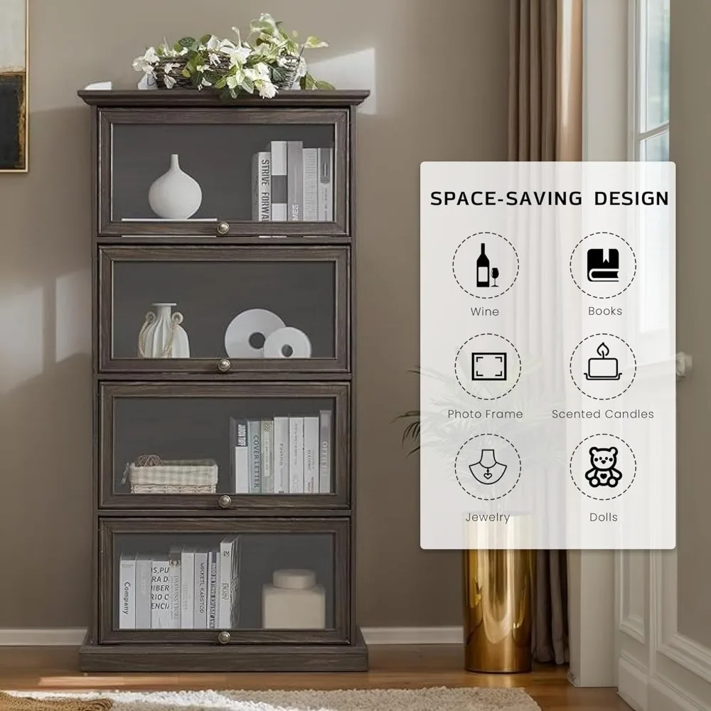 خزانة تحف زجاجية عالية الطراز على شكل مزرعة مقاس 63 بوصة مع أبواب قابلة للطي لعرض وتخزين أنيق