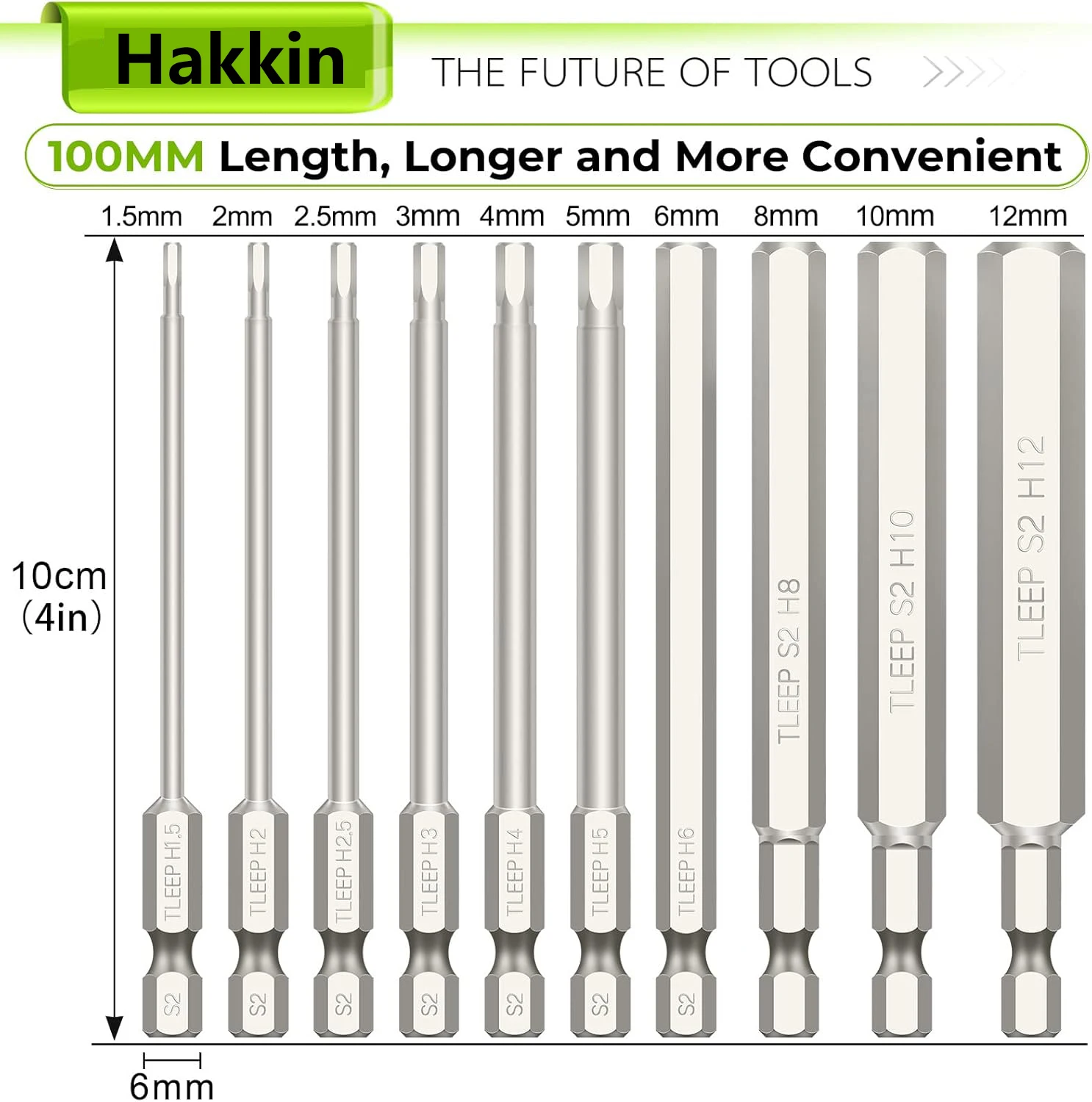 10Pcs Metric Hex Head Allen Wrench Drill Bits Set 100mm Hex Bit Set S2 Steel Allen Screwdriver Bit Magnetic Hex Key Drill Bit