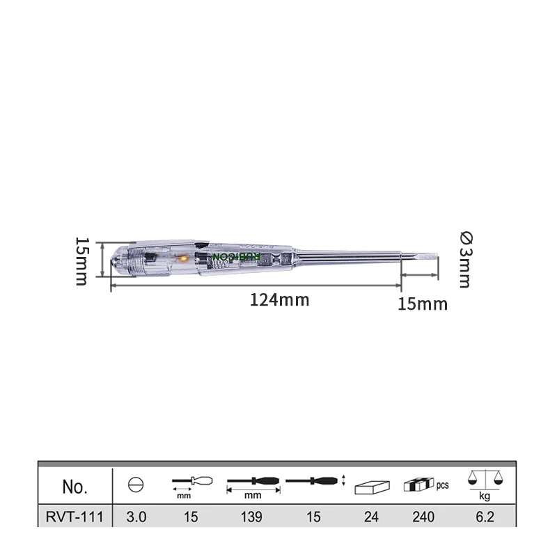 RUBICON Tool Voltage Tester Pen 150V~250V With LDE Power Detector Pencil Electrical Screwdriver Indicator RTV-111|112|211|212