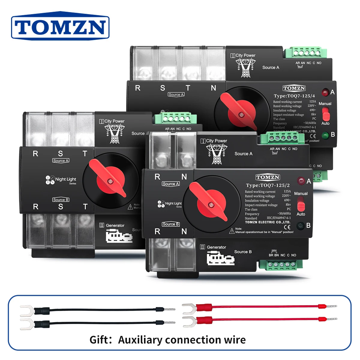 

TOMZN Din Rail 3 Phase 2P 3P 4P 63A 100A 125A 230V Dual Power Automatic Transfer Electrical Selector Switch Uninterrupted ATS