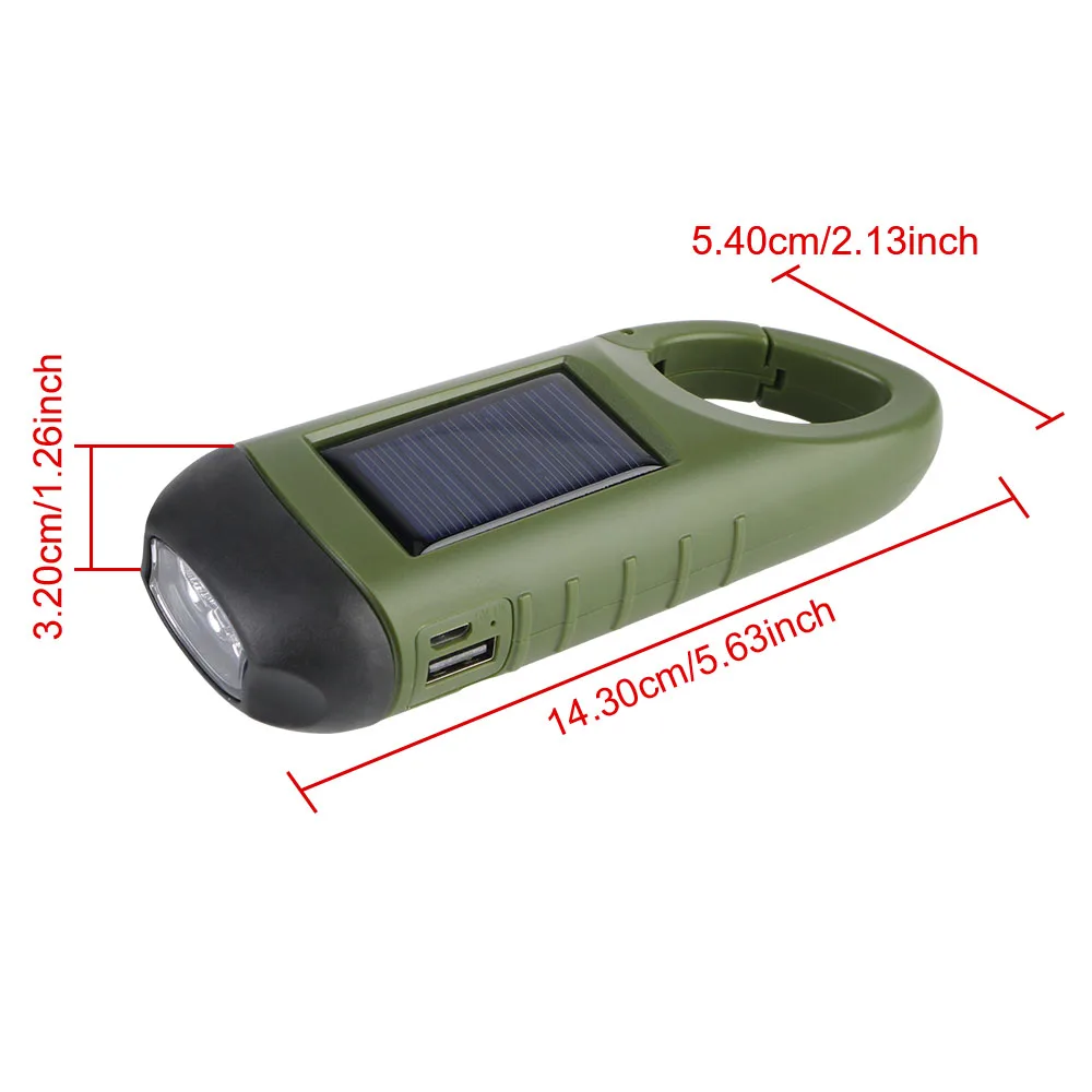 Portable USB Charging for Outdoor Camping Hiking Survival Gear Solar Powered LED Flashlight Hand Crank Dynamo Flashlight