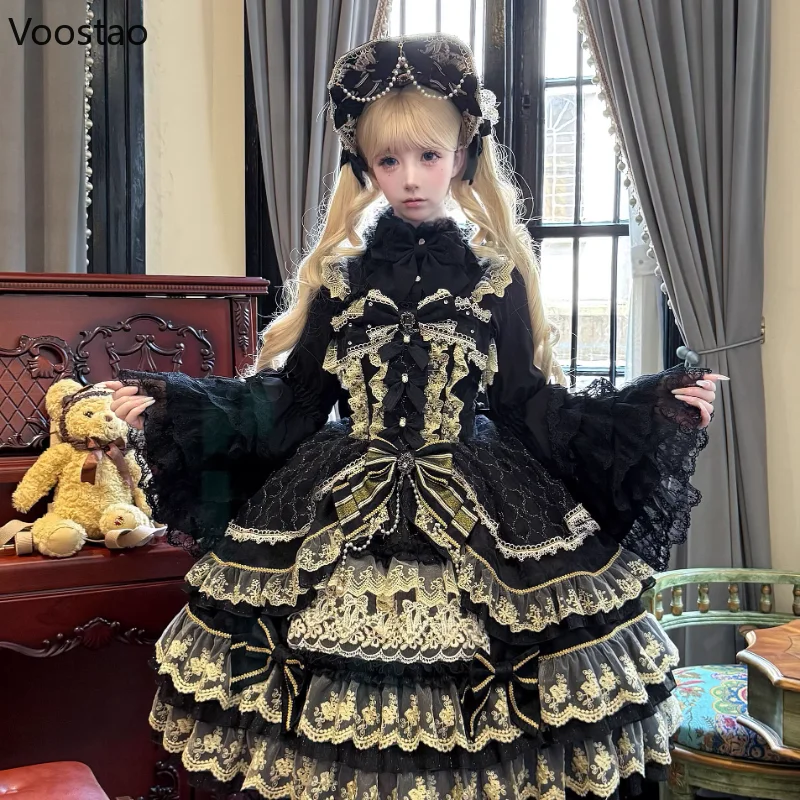 Victorian Gothic Lolita Jsk Dress Women Luxury Elegant Lace