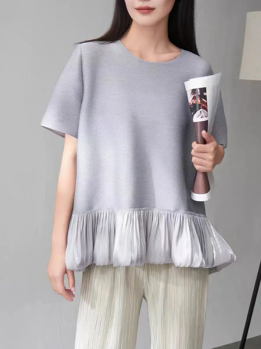 플리츠 패널 새틴 셀러브리티 스타일 탑 빈티지 의류 티셔츠 여성 탑 y2k 액세서리 여성용 셔츠